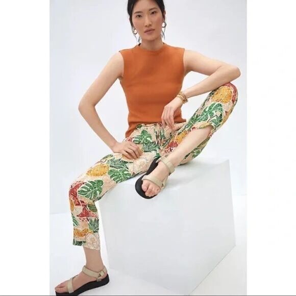 NEW Anthropologie FARM Rio Mosaic Tapered Tropical Drawstring Lounge Pants Large - Picture 1 of 3